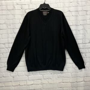 Black Brown 1826 Sweater Mens Size XL Black 100% Merino Wool Italy V-Neck Casual
